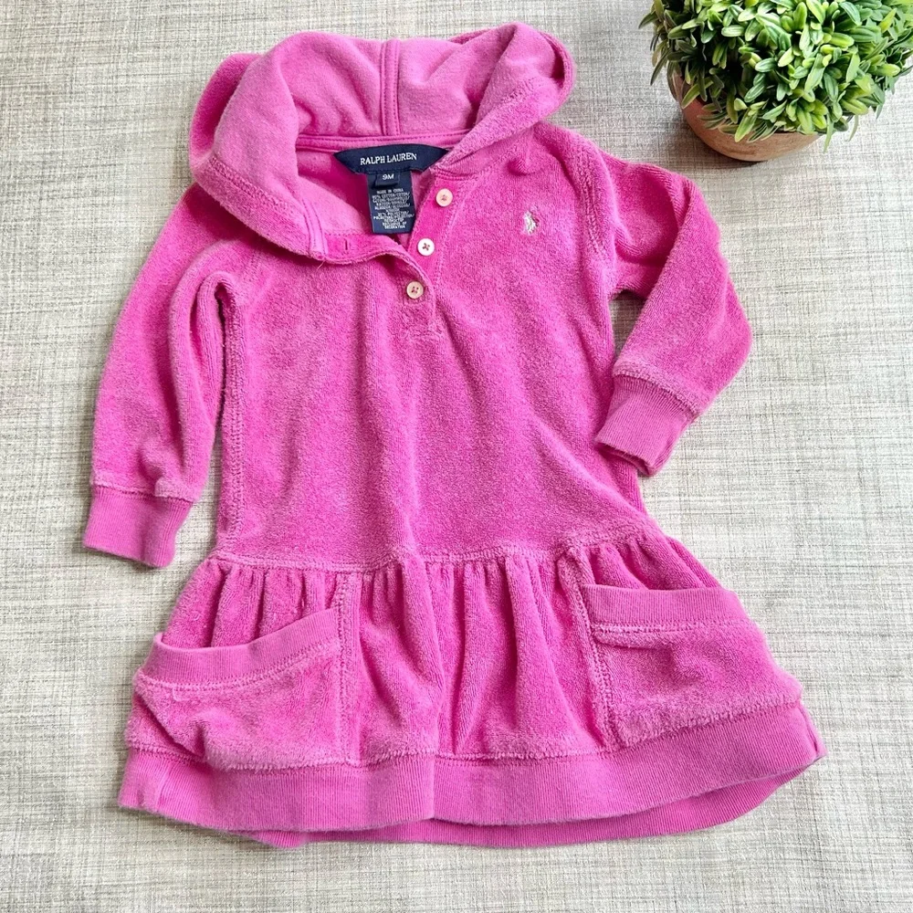 Ralph Lauren bubblegum pink cotton terrycloth hoodie tennis dress, long sleeve